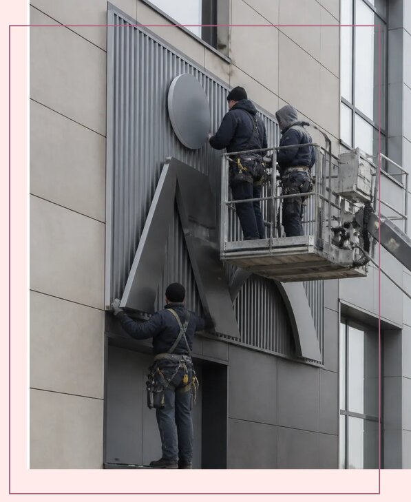 Изготовление и монтаж рекламы на фасаде здания в Алейске